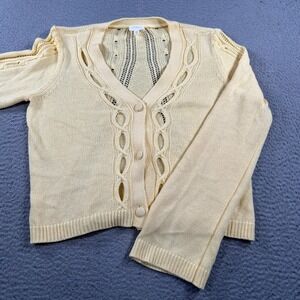 Cyrus Cardigan Sweater Womens Medium Yellow Cable Knit Cropped Preppy Academia